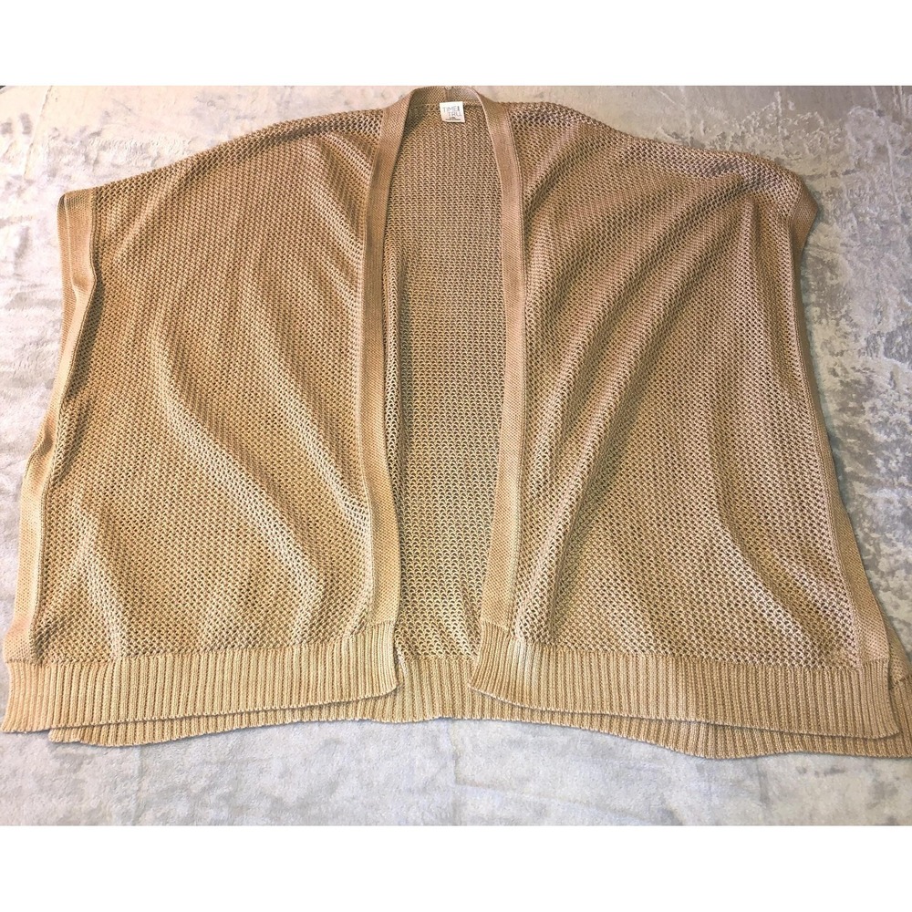 Time And Tru Sweater Womens L XL Beige Open Front Mesh Knit Lightweight Layering